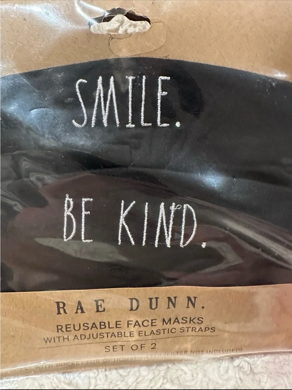 RAE DUNN 2 Packages Smile & Be Kind Fabric Filter Face Masks NEW $20